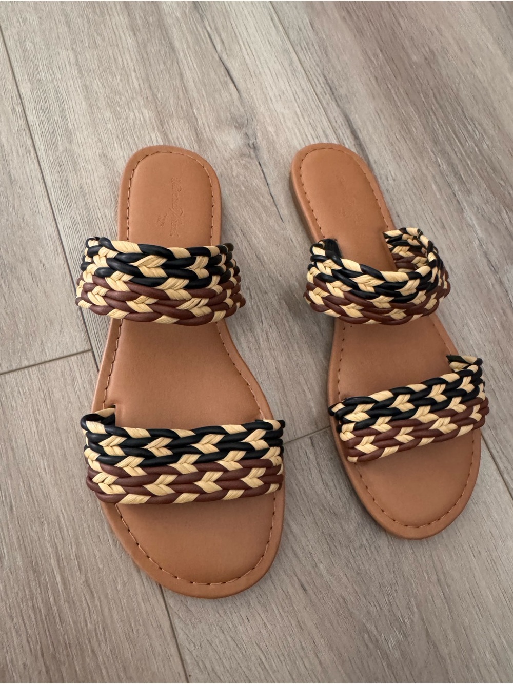 Universal Thread Braided Double-Strap Slide Sandals in Tan, Black & Brown